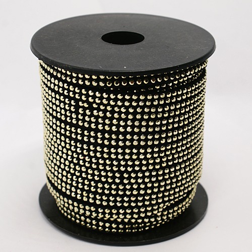 PandaHall 2 Row Golden Aluminum Studded Korea Faux Suede Cord, Faux Suede Lace, Black, 5x2mm; about 20yards/roll Suede Black
