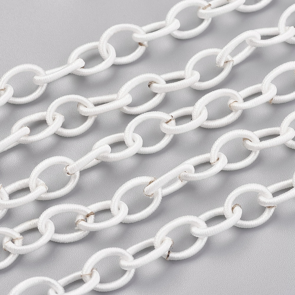 PandaHall Handmade Nylon Cable Chains Loop, Oval, White, 10x8x2mm, about 85cm/strand, 33.5" Nylon White