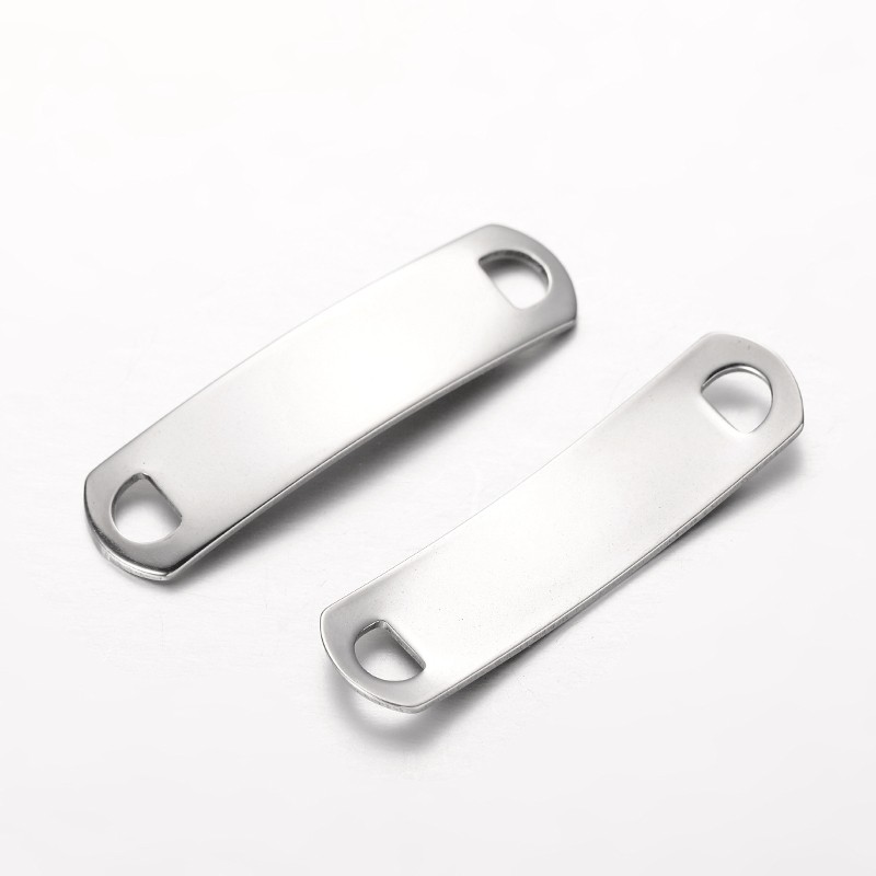PandaHall Rectangle 304 Stainless Steel Links, Stainless Steel Color, 38.5x10x1mm, Hole: 4x5mm Stainless Steel Rectangle