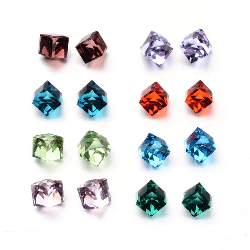 PandaHall Faceted Cube Glass Cabochons, Mixed Color, 6x6x6mm Glass Cube Multicolor