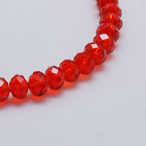 PandaHall Transparent Glass Bead Strands, Faceted, Rondelle, Red, 4x3mm, Hole: 1mm; about 149pcs/strand, 18.1" Glass Rondelle Red