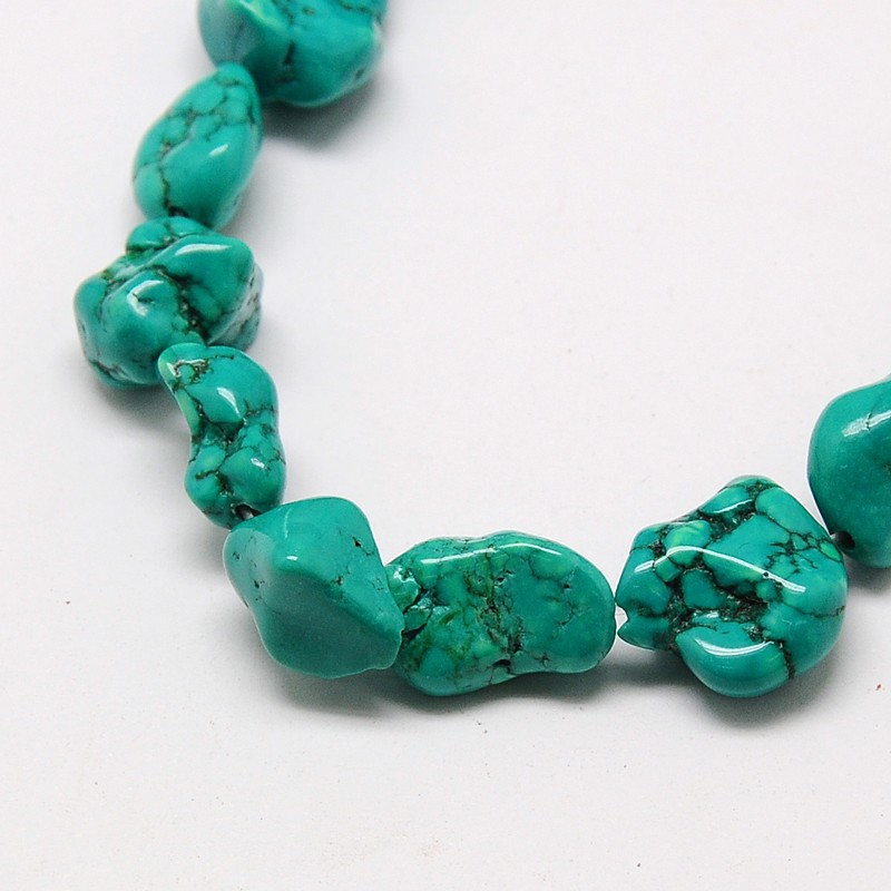 PandaHall Imitation Synthetic Turquoise Bead Strands, Dyed Chips Beads, 14~18x11~13x6~10mm, Hole: 1mm; 15.5" Synthetic Turquoise Chip Cyan