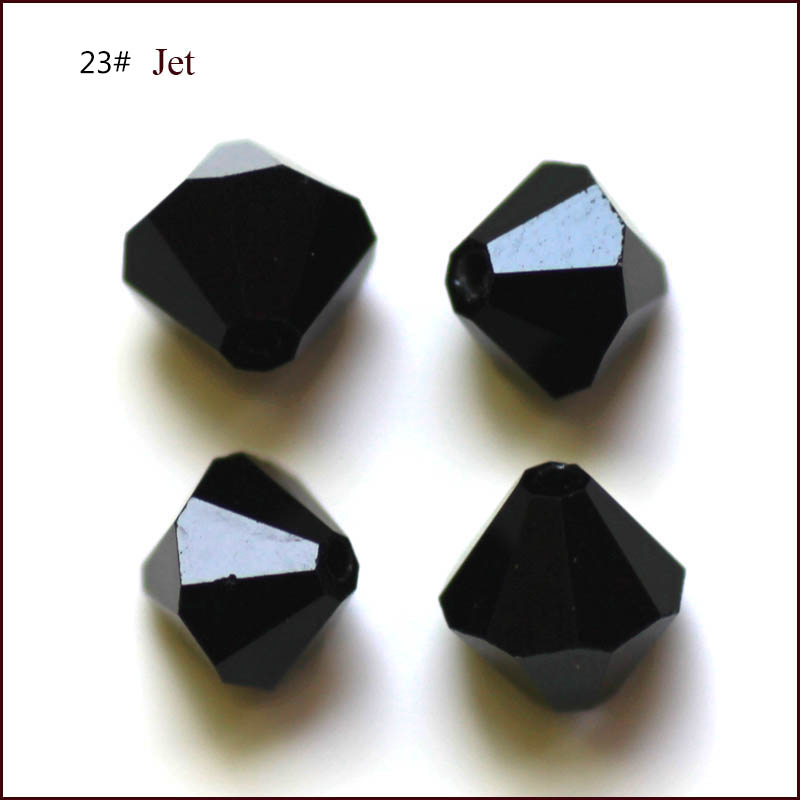 PandaHall Imitation Austrian Crystal Beads, Grade AAA, Faceted, Bicone, Black, 4x4mm, Hole: 1mm Glass Bicone Black