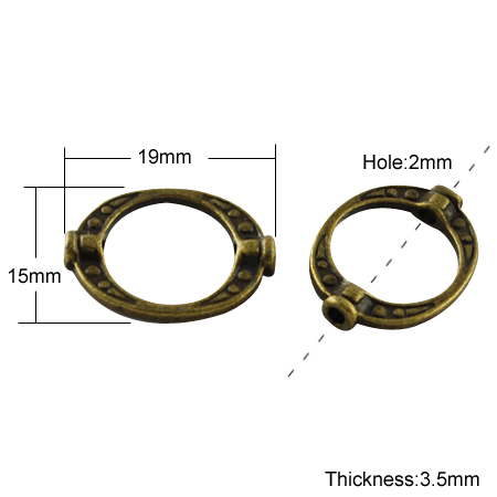 PandaHall Tibetan Style Bead Frames, Lead Free & Nickel Free, Oval, Antique Bronze, 19x15x3.5mm, Hole: 2mm Alloy Oval