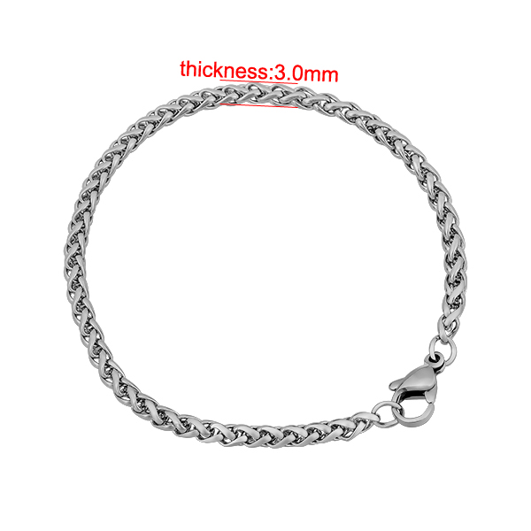 PandaHall 316 Stainless Steel Wheat Chain Bracelets, with Lobster Claw Clasps, Stainless Steel Color, 6"(150mm); 3mm Stainless Steel