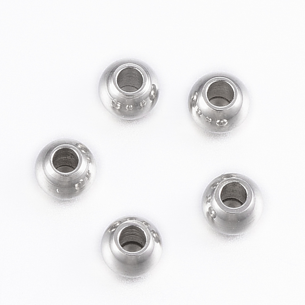 PandaHall 304 Stainless Steel Beads, Round, Stainless Steel Color, 3x2.5mm, Hole: 1.1mm Stainless Steel Round
