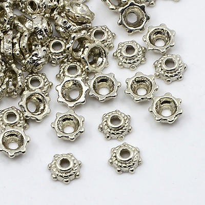 PandaHall Tibetan Style Zinc Alloy Bead Caps, Antique Silver, Lead Free and Cadmium Free, 5x2mm, Hole: 1mm Alloy