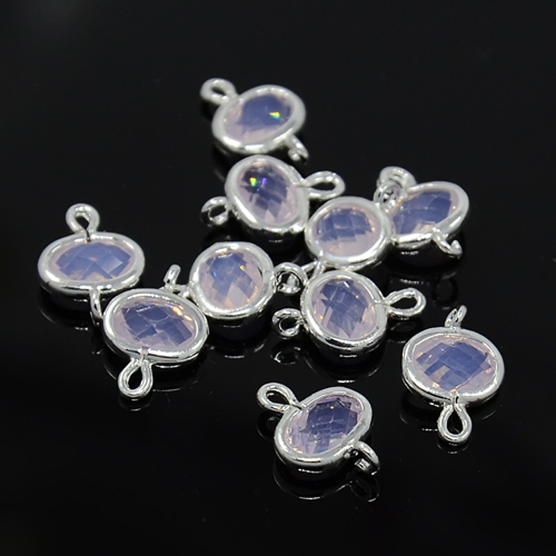 PandaHall Silver Plated Brass Glass Links, Faceted Oval, LavenderBlush, 12x8x3mm, Hole: 1mm Glass Oval Silver