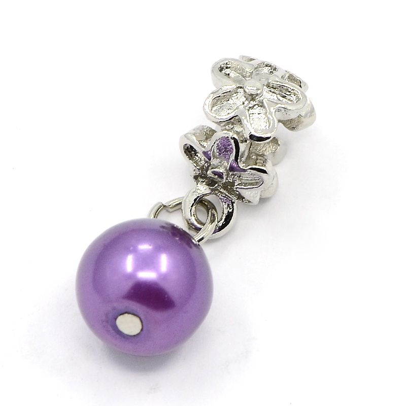PandaHall Large Hole Platinum Plated Alloy European Dangle Beads, with Round Acrylic Beads, DarkOrchid, 28mm, Hole: 5mm Alloy+Acrylic Round...