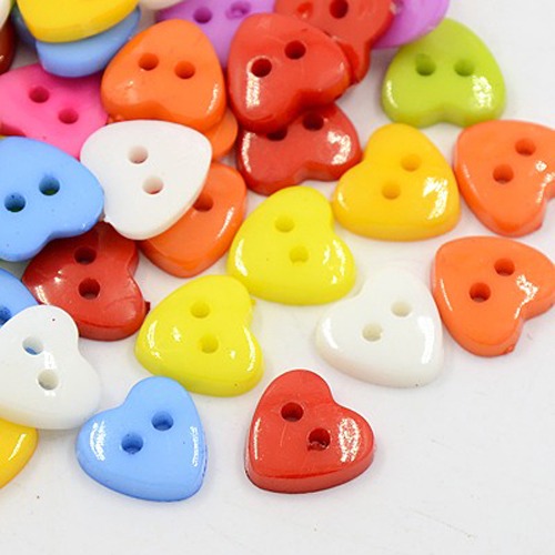 PandaHall Acrylic Heart Buttons, Plastic Sewing Buttons for Costume Design, 2-Hole, Dyed, Mixed Color, 14x14x3mm, Hole: 1mm Acrylic Heart...