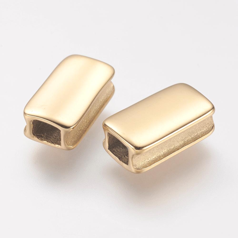PandaHall 304 Stainless Steel Beads, Rectangle, Golden, 12.6x5.8x4mm, Hole: 2.6x3.3mm Stainless Steel Rectangle