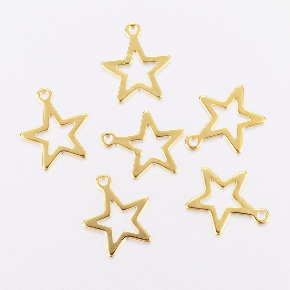 PandaHall 304 Stainless Steel Charms, Star, Golden, 14.5x12.5x0.8mm, Hole: 1.2mm Stainless Steel Star