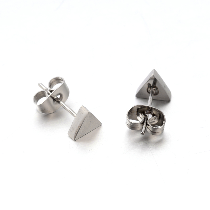 PandaHall 304 Stainless Steel Ear Studs, Triangle, Platinum, 6x6mm, Pin: 0.8mm Stainless Steel