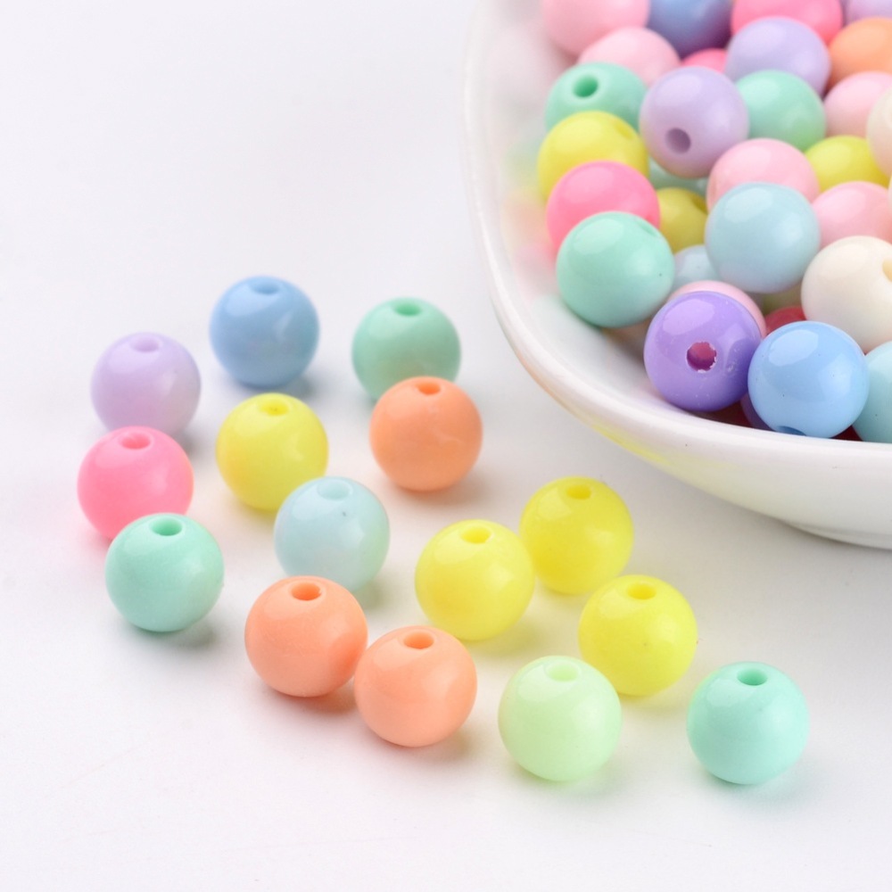 PandaHall Solid Chunky Bubblegum Acrylic Ball Beads, Round, Mixed Color, 8mm, Hole: 1.5mm; about 1700pcs/500g Acrylic Round Multicolor