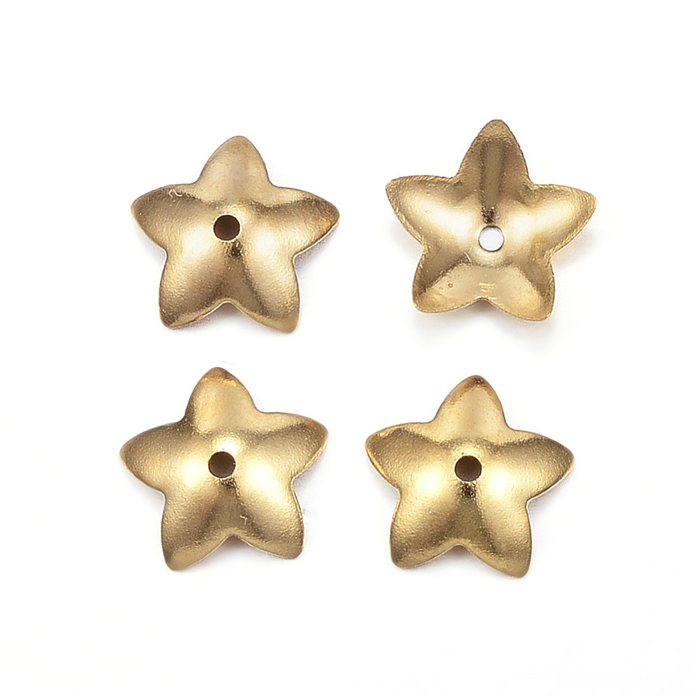 PandaHall 304 Stainless Steel Flower Bead Cap, 5-Petal, Golden, 7x7.5x2mm, Hole: 0.8mm Stainless Steel