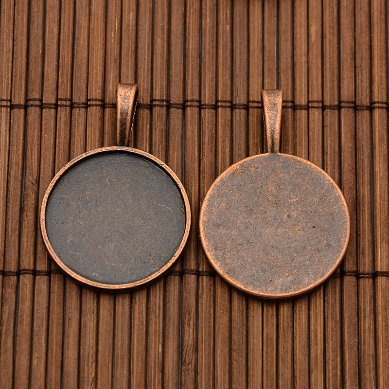 PandaHall Alloy Pendant Cabochon Settings, Lead Free & Nickel Free, Round, Red Copper, 40x26.5x6.5mm, Hole: 9.5x5mm; Tray: 24mm Alloy Flat...