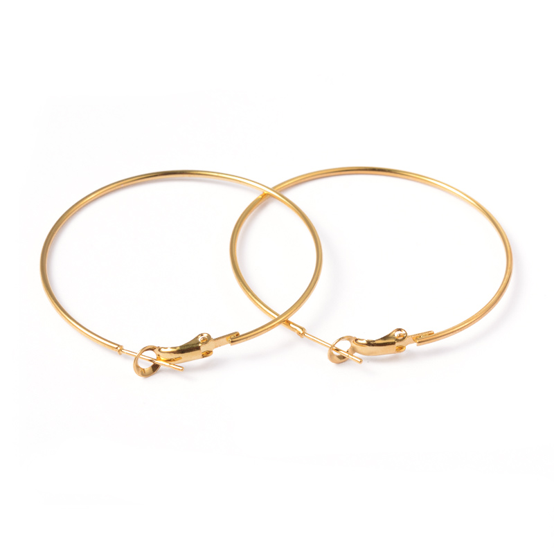 PandaHall Golden Brass Earring Findings Hoops, Nickel Free, about 45mm in diameter, 1.2mm thick Brass