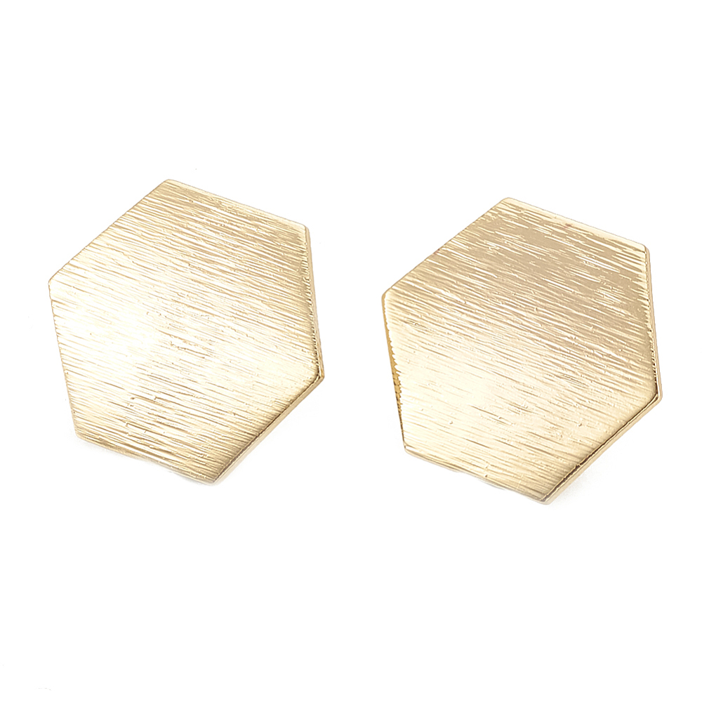 PandaHall Brass Stud Earrings Findings, Hexagon, Real Gold Plated, 16x18.5mm, Hole: 1.5mm, Pin: 0.6mm Brass