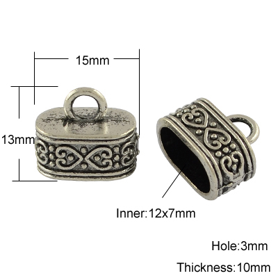 PandaHall Tibetan Style Cord Ends, Lead Free, Oval, Antique Silver, 13x15x10mm, Hole: 3~12x7mm Alloy