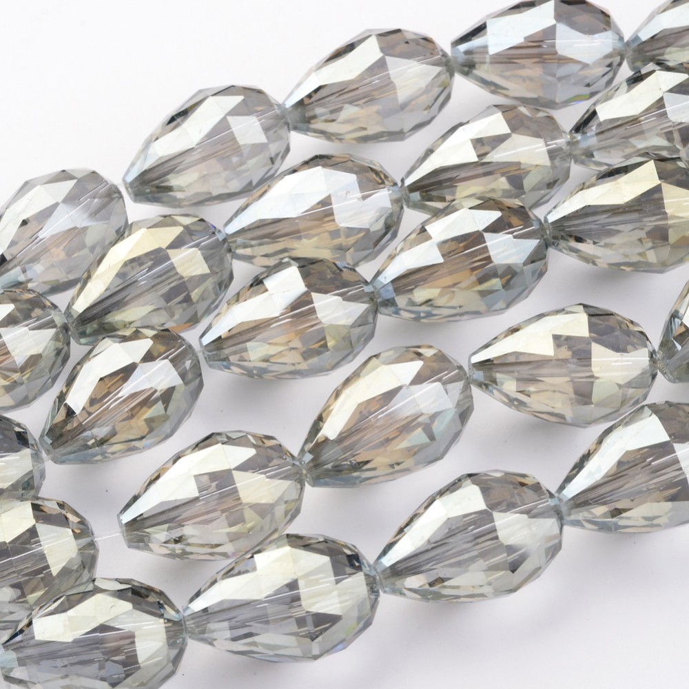 PandaHall Electroplate Glass Bead Strands, Full Rainbow Plated, Faceted, Drop, DarkKhaki, 25x18mm, Hole: 2mm; 8pcs/strand, 8"(21cm) Glass...