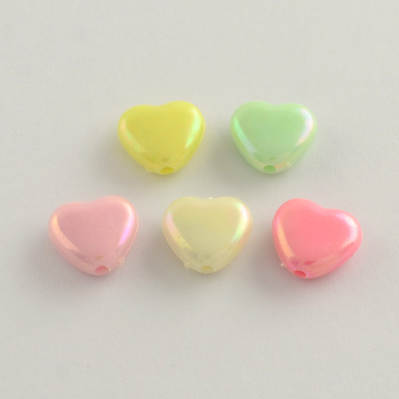 PandaHall AB Color Plated Heart Acrylic Beads, Mixed Color, 11x12x5mm, Hole: 2mm; about 1100pcs/500g Acrylic Heart Multicolor