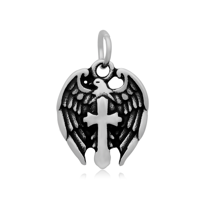 PandaHall Cross with Eagle 316 Stainless Steel Pendants, Antique Silver, 19.5x16x3mm, Hole: 5mm; Jumpring: 7x1mm Stainless Steel Cross