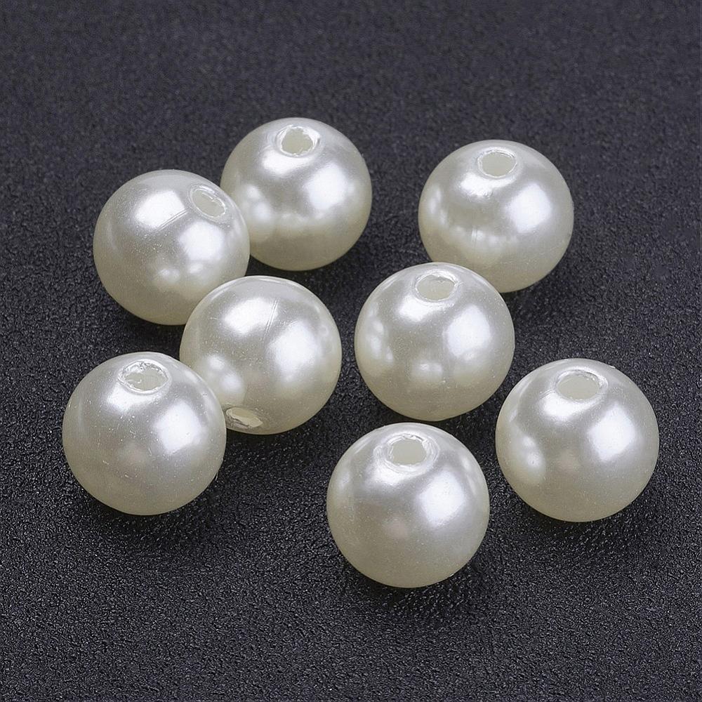 PandaHall 10MM Round Imitated Pearl Acrylic Beads, Ivory, 10mm, Hole: 2mm Acrylic Round Ivory