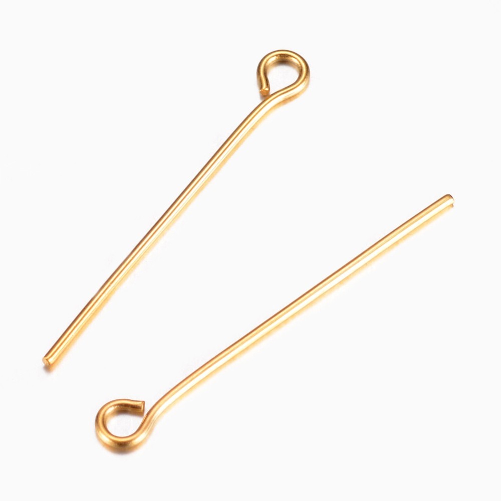 PandaHall 304 Stainless Steel Eye Pin, Golden, 25mm, Hole: 1.9x2mm; Pin: 0.7mm Stainless Steel