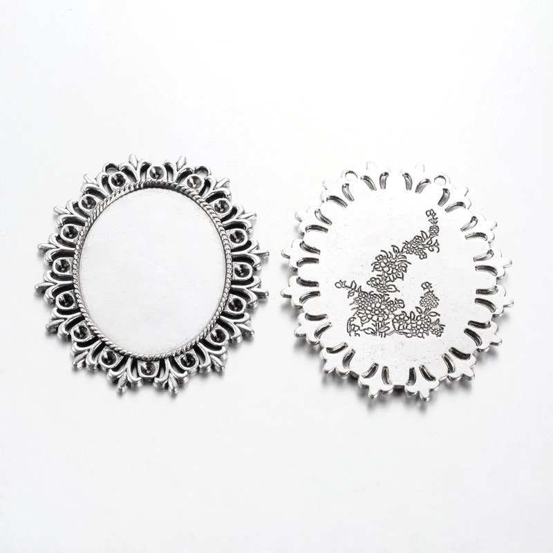 PandaHall Tibetan Style Cabochon Settings  for Cabochon & Rhinestone, Lead Free & Nickel Free & Cadmium Free, Antique Silver, 56x49x2mm...