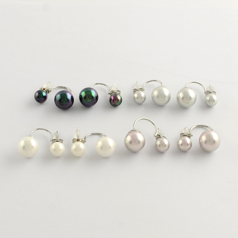 PandaHall Sea Shell Double Sided Ball Stud Earrings with Brass Pins, Mixed Color, 25mm; pin: 0.8mm Shell Multicolor