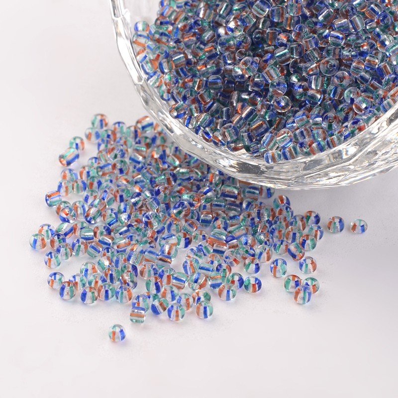 PandaHall 12/0 Transparent Glass Beads, Round Seed Beads, Colorful, 1.5~2x2mm, Hole: 0.5mm; about 22500pcs/450g Glass