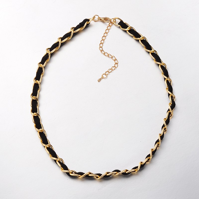 PandaHall Golden Tone Aluminum Curb Chain Necklaces, with Faux Suede Cord, Alloy Lobster Claw Clasps and Iron End Chains, Black, 18.1" Mixed...