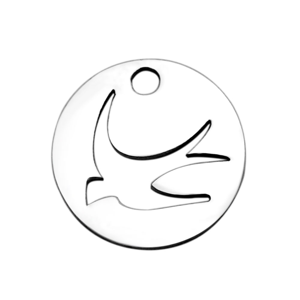 PandaHall 304 Stainless Steel Charms, Flat Round with Swallow, Stainless Steel Color, 12x1mm, Hole: 1.5mm Stainless Steel Flat Round