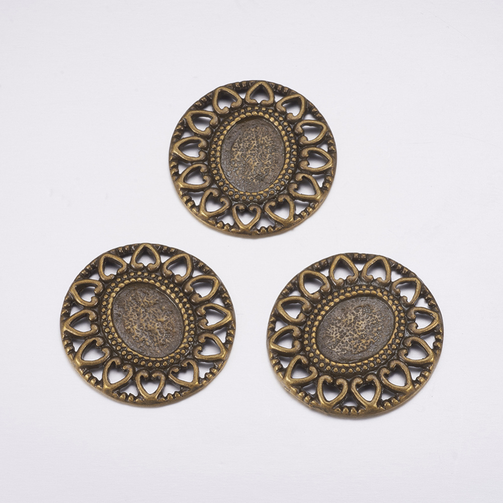 PandaHall Alloy Cabochon Setting, Antique Bronze Color, Size: about 33.5mm long, 33mm wide, 2.5mm thick, hole: 3mm; tray: about 15.5x12mm...