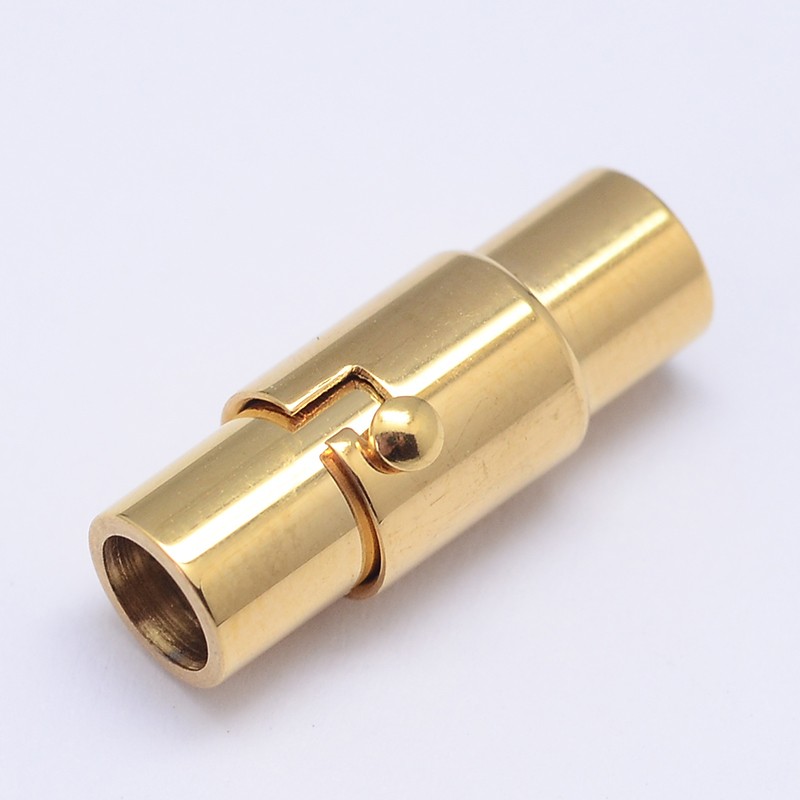 PandaHall Column 304 Stainless Steel Magnetic Clasps, Golden, 17x7mm, Hole: 5mm Stainless Steel Column