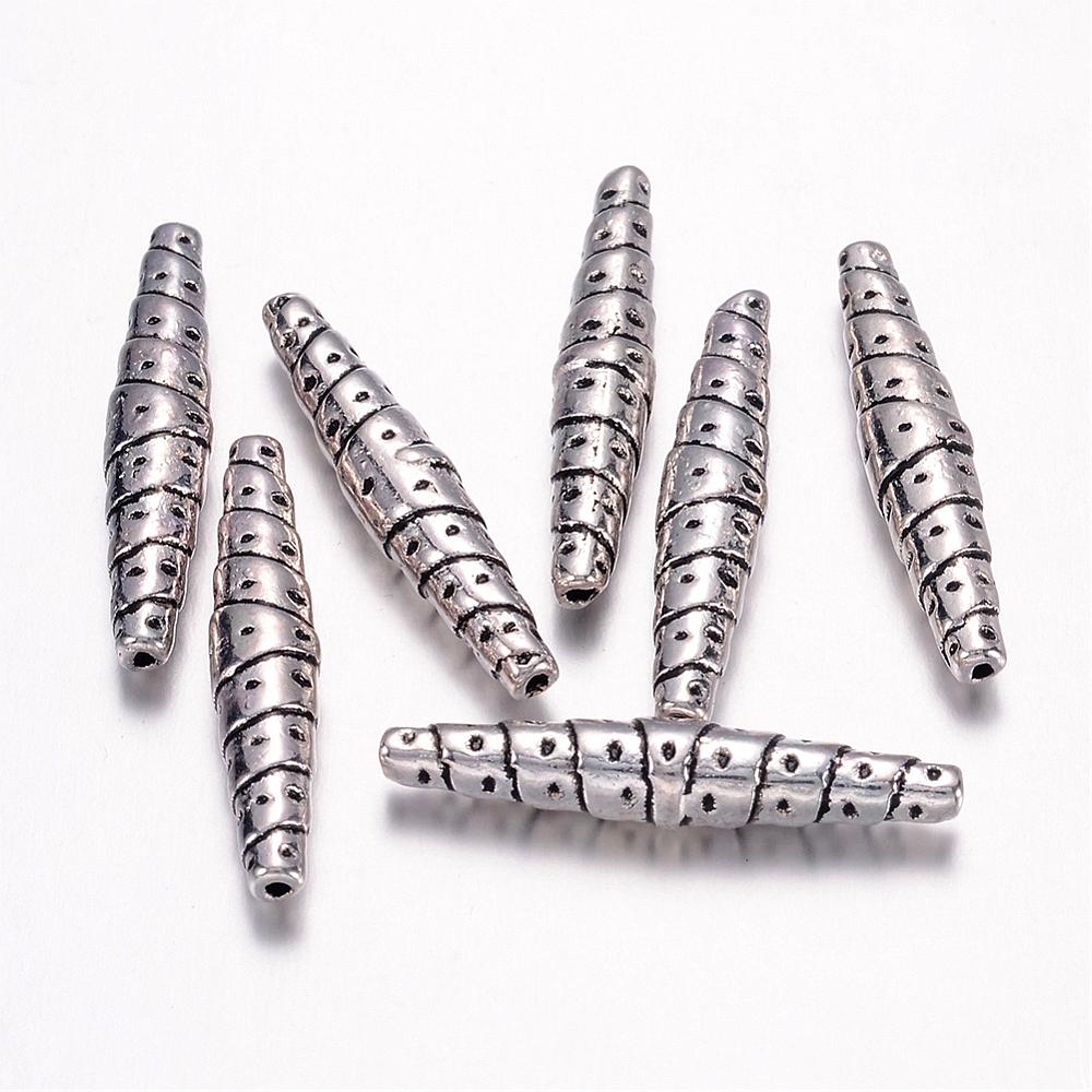 PandaHall Tibetan Style Shuttle Beads, Lead Free & Nickel Free & Cadmium Free, Antique Silver, about 25mm long, 5mm wide, hole: 1mm Alloy...