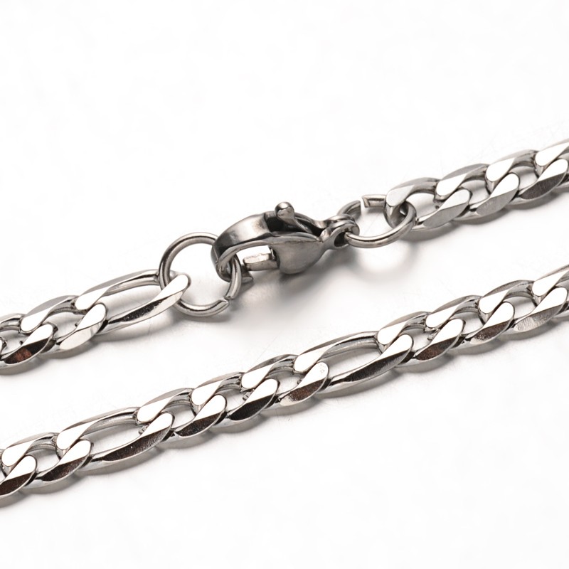 PandaHall Trendy 304 Stainless Steel Figaro Chain Bracelets, with Lobster Clasps, Faceted, Stainless Steel Color, 8-5/8"(220mm) Stainless...