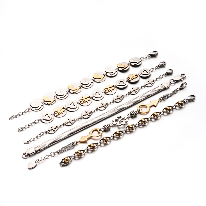 PandaHall 304 Stainless Steel Chain & Link Bracelets, with Lobster Claw Clasps, Mixed Color, 8-1/4"~9"(210~230mm) Stainless Steel