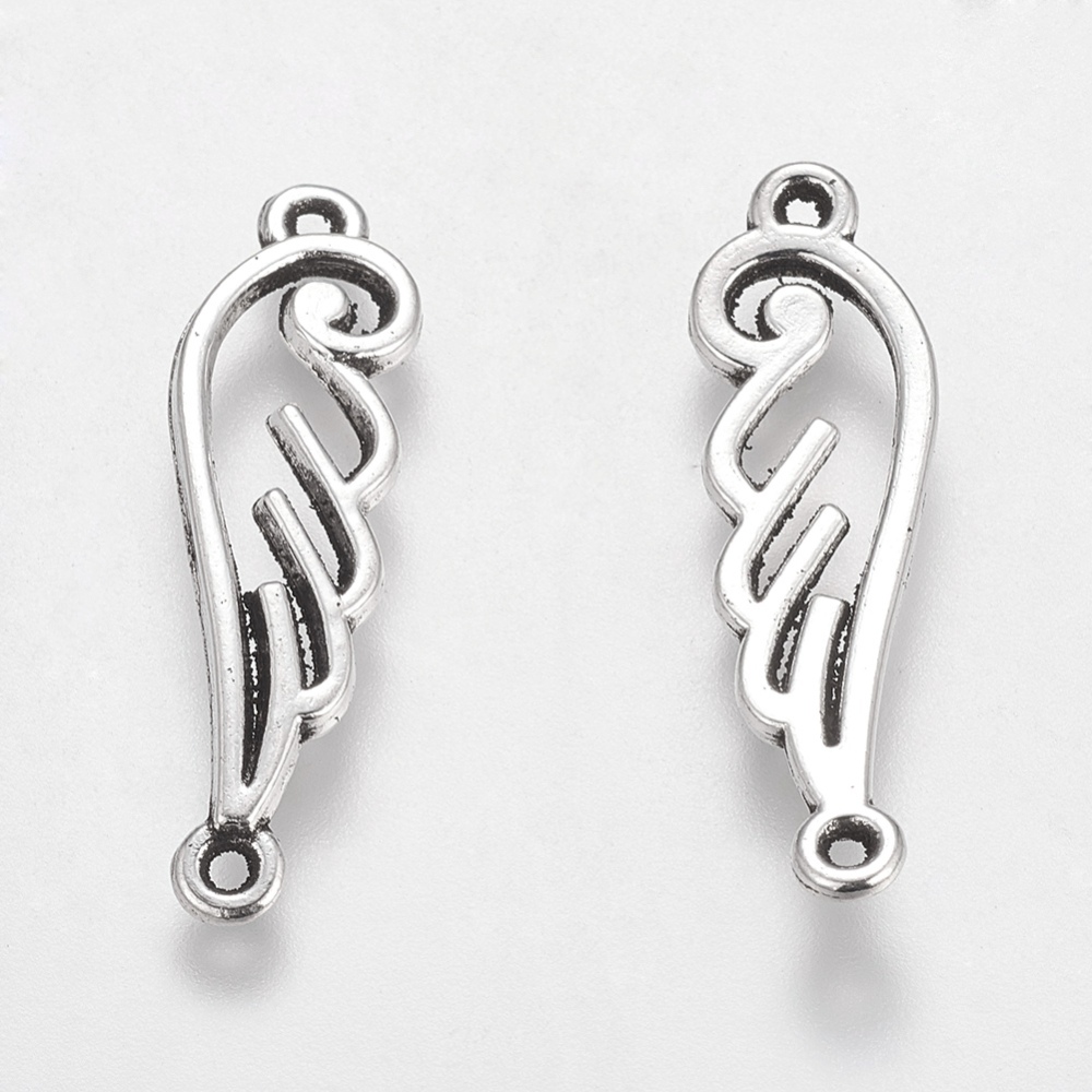 PandaHall Wing Tibetan Style Alloy Links, Lead Free & Nickel Free, Antique Silver, 33x9x2mm, Hole: 2mm Alloy Wing