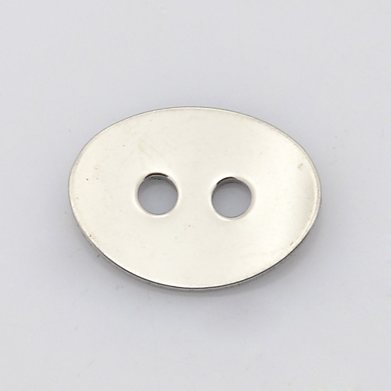 PandaHall Oval 2-Hole 304 Stainless Steel Buttons, Stainless Steel Color, 11x14x1mm, Hole: 2mm Stainless Steel Oval