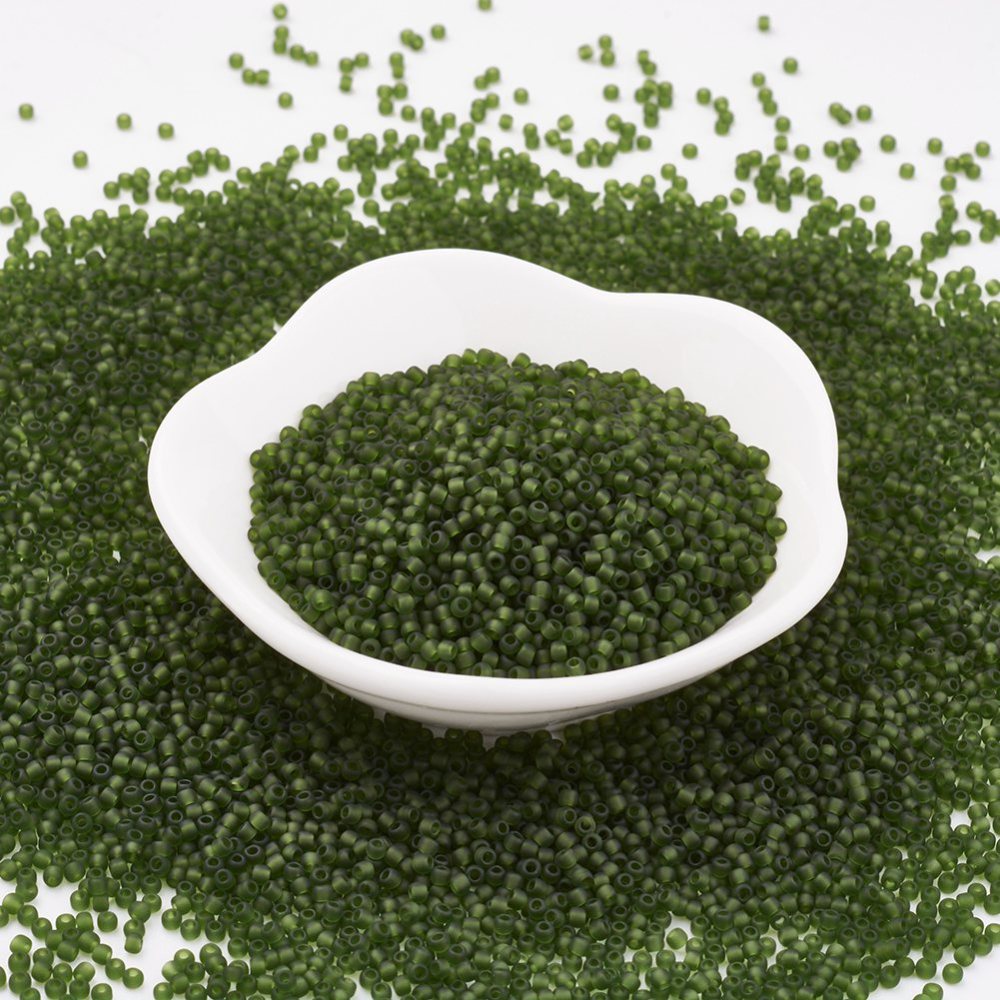 PandaHall TOHO&reg Japan Import Glass Round Seed Beads, 11/0 Frosted Transparent, OliveDrab, 2x1.5mm, Hole: 0.5mm; about 933pcs/10g Glass...