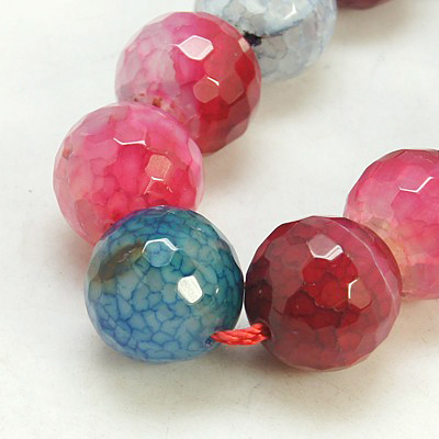 PandaHall Natural Agate Beads Strands, Dyed, Faceted, Round, Colorful, 4mm, Hole: 1mm; about 95pcs/strand, 14.5" Natural Agate Round