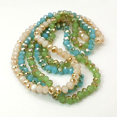 PandaHall Electroplate Glass Faceted Rondelle Beads Strands, Imitation Jade, Half Plated, Mixed Color, 4x3mm, Hole: 1mm; about 140pcs/strand...