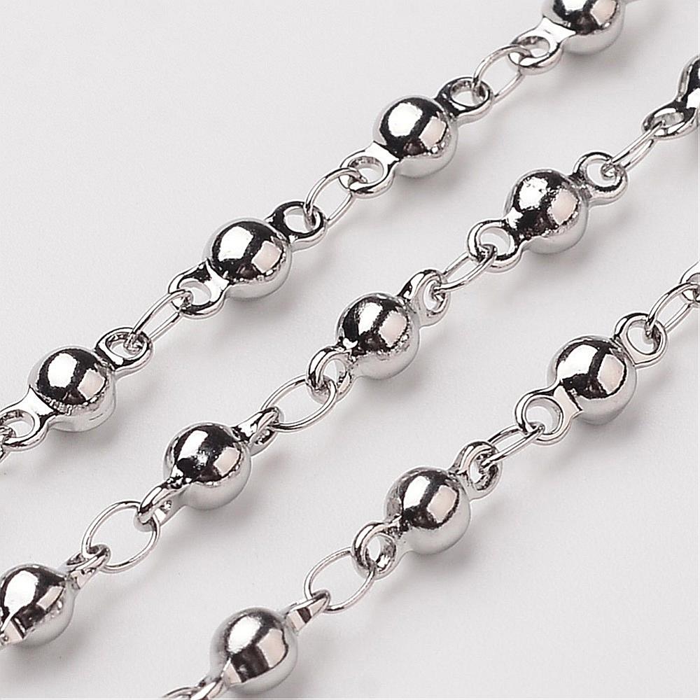 PandaHall 304 Stainless Steel Ball Bead Chains, Decorative Chain, Stainless Steel Color, 3.5mm Stainless Steel