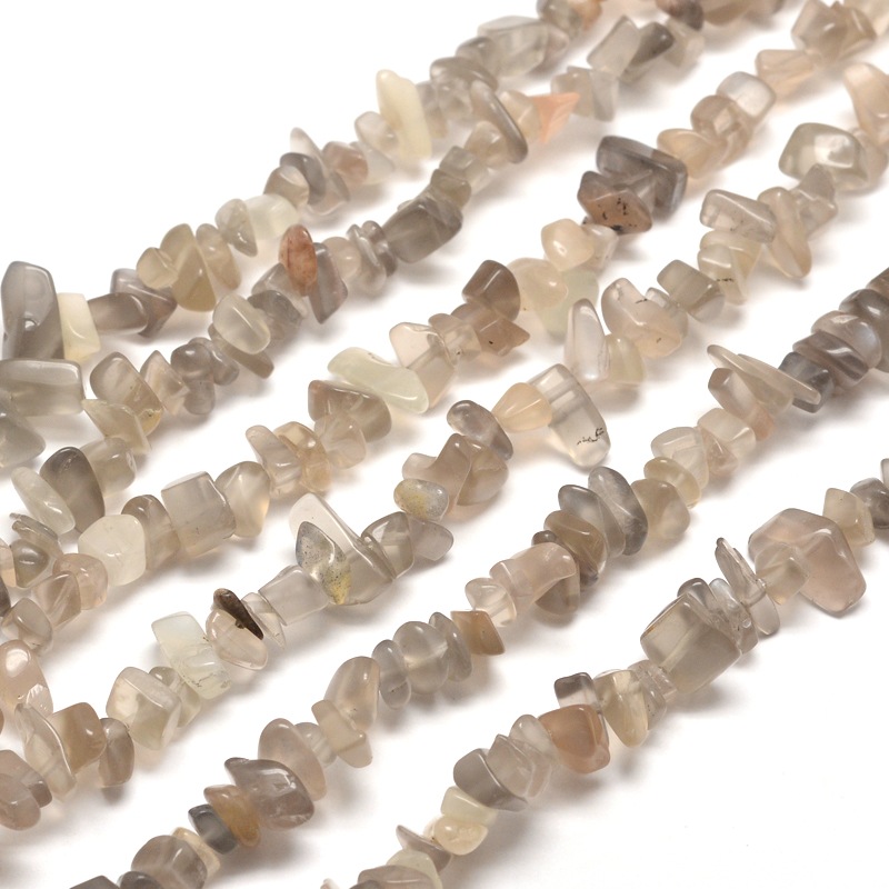 PandaHall Natural Grey Moonstone Chip Bead Strands, 5~8x5~8mm, Hole: 1mm; about 31.5" Moonstone Chip