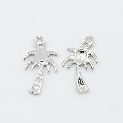 PandaHall Tibetan Style Pendants, Palm Tree Alloy Pendants, Platinum Color, Size: about 18mm long, 10mm wide, 2mm thick, hole: 2mm Alloy...