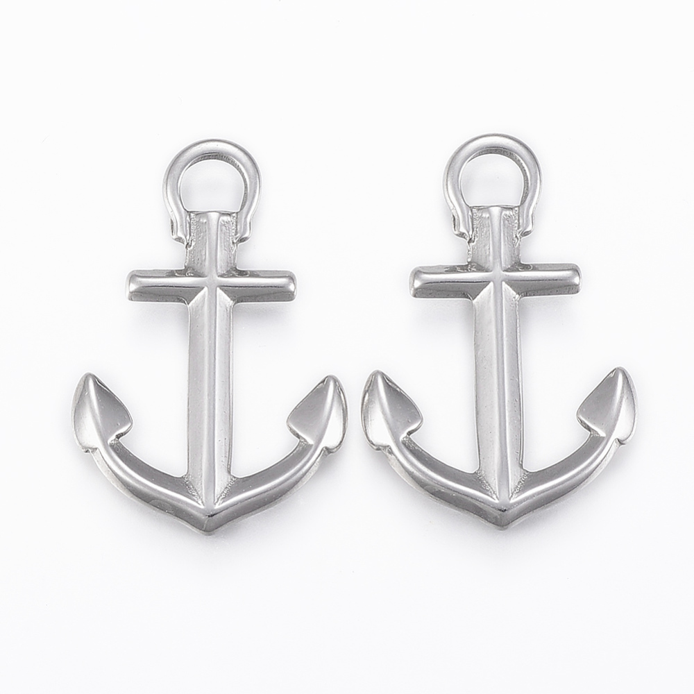 PandaHall 304 Stainless Steel Pendants, Anchor, Stainless Steel Color, 30x20x2.5mm, Hole: 5x4mm Stainless Steel Anchor & Helm
