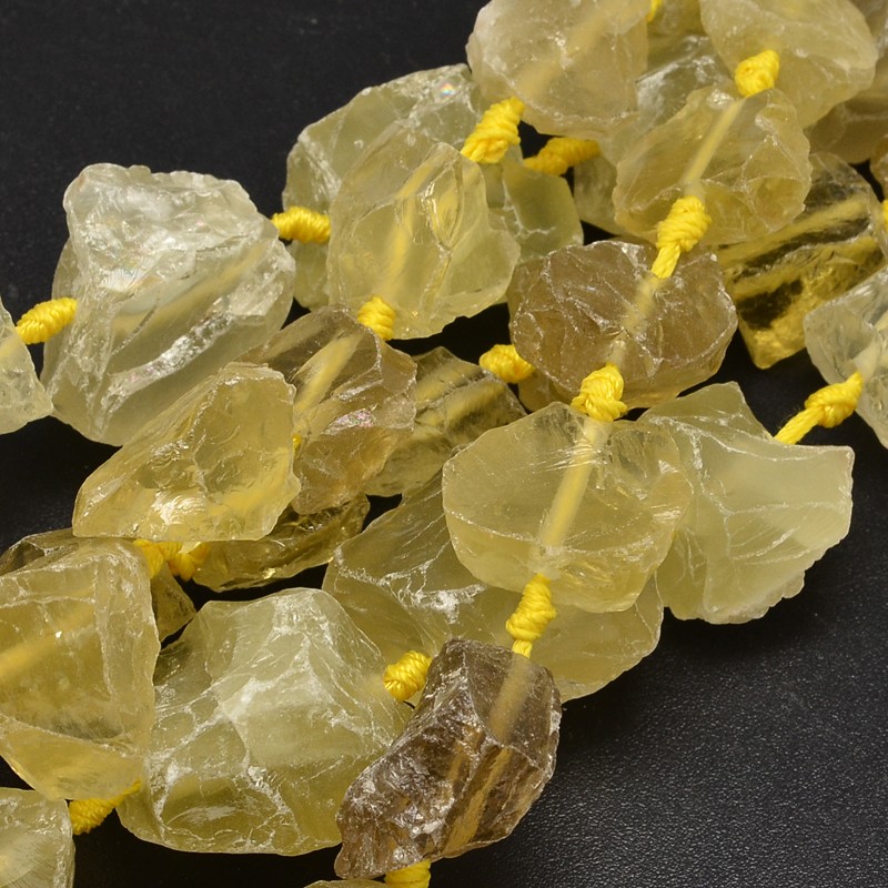 PandaHall Nuggets Natural Lemon Quartz Bead Strands, 16~28x9~20x10~25mm, Hole: 1mm; about 16~17pcs/strand, 15.5" Lemon Quartz Nuggets