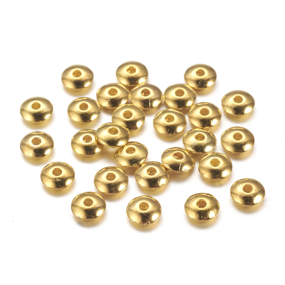 PandaHall Tibetan Style Bead Spacers, Lead Free & Cadmium Free, Flat Round, Golden, 6x2mm, Hole: 1.5mm Lead Free Alloy Flat Round