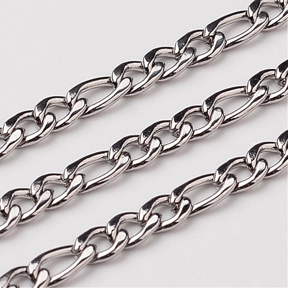 PandaHall 304 Stainless Steel Mother-Son Chains, Stainless Steel Color, 4~6x3mm Stainless Steel